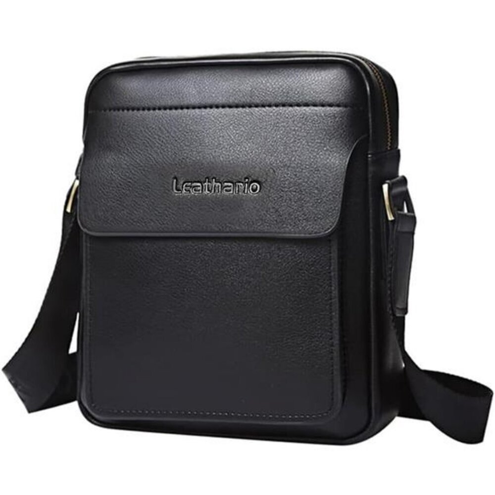 Leathario Crossbody Bag for Men Vegan Leather Messenger Shoulder Work Travel